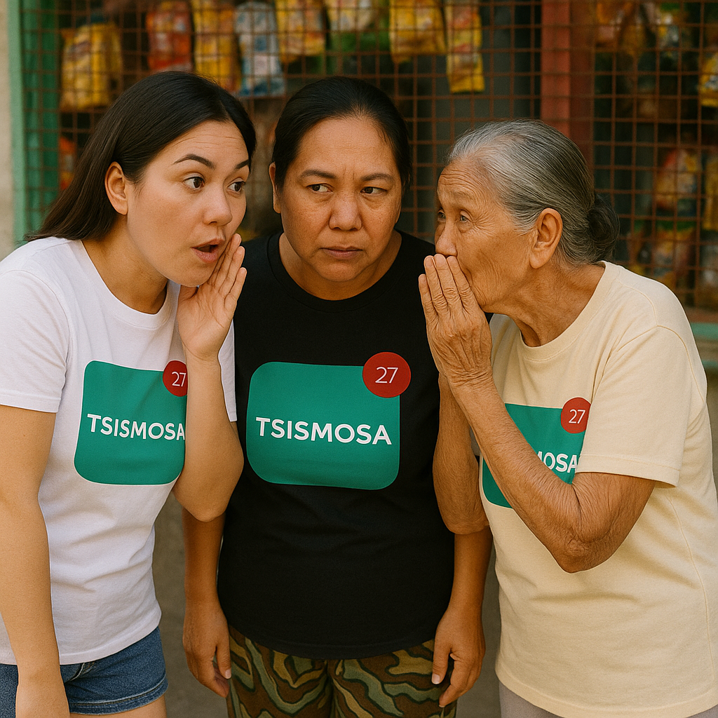 TSISMOSA app badge Pinoy humor t-shirt